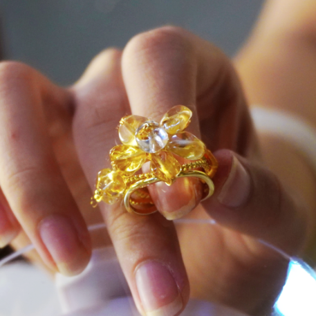 Crystal Flower Open-end Ring