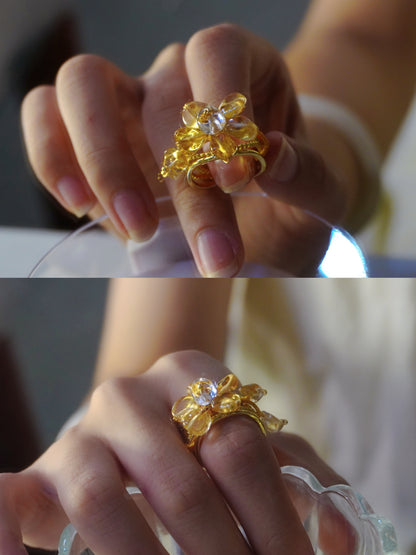 Crystal Flower Open-end Ring