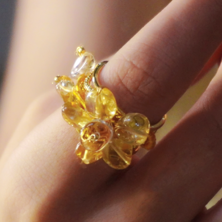 Crystal Flower Open-end Ring