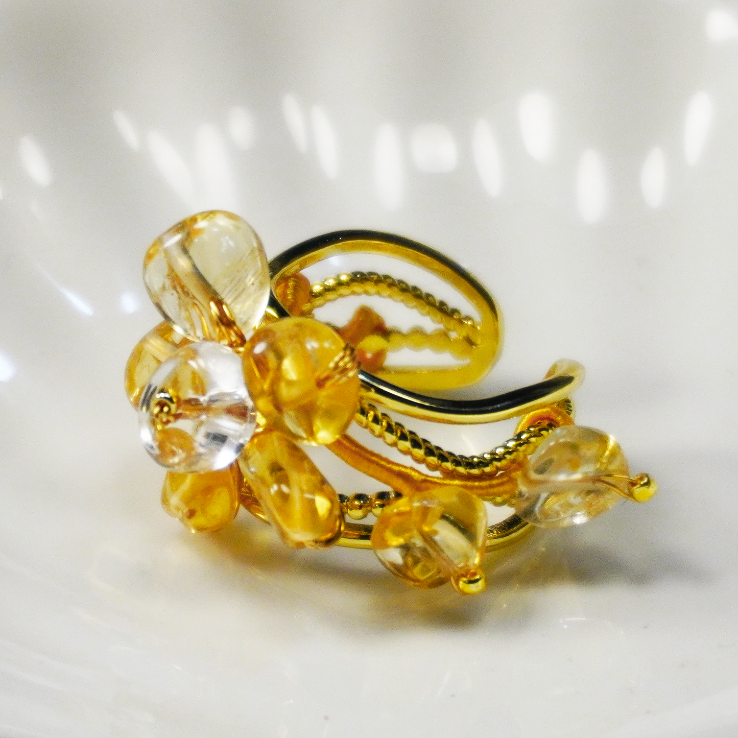 Crystal Flower Open-end Ring