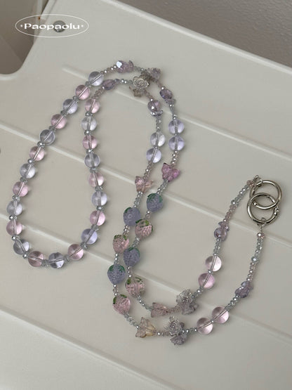 Crystal Strawberry Glow Beaded Long Phone Chain