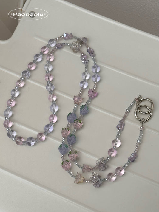 Crystal Strawberry Glow Beaded Long Phone Chain