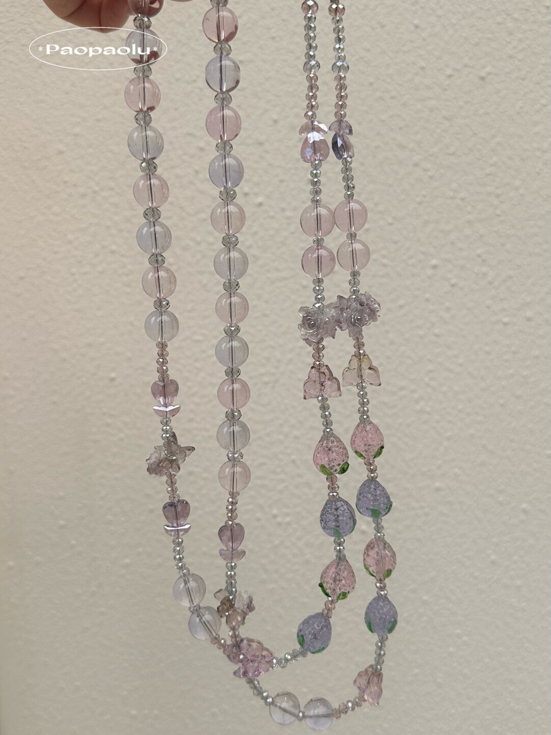 Crystal Strawberry Glow Beaded Long Phone Chain