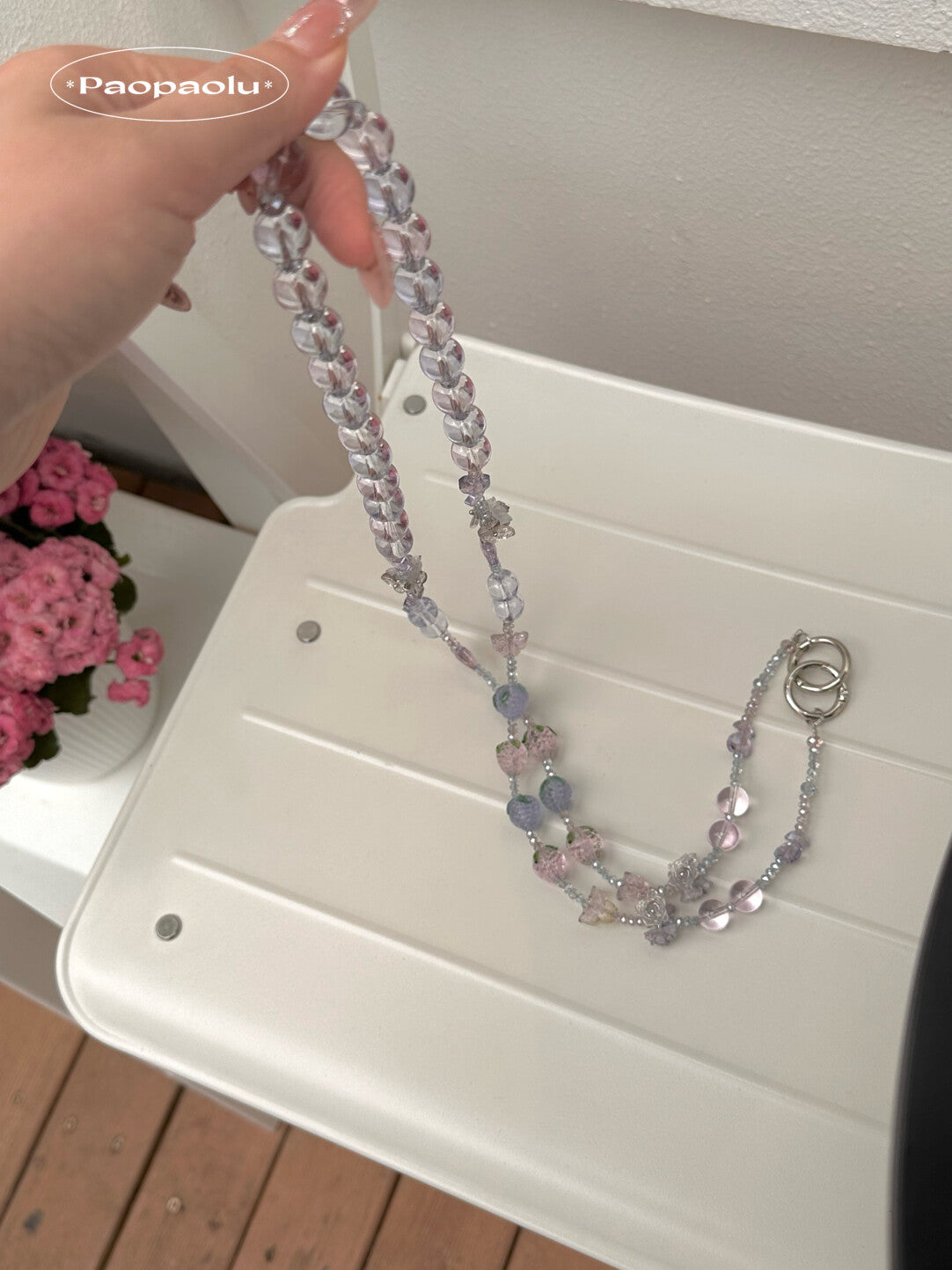 Crystal Strawberry Glow Beaded Long Phone Chain