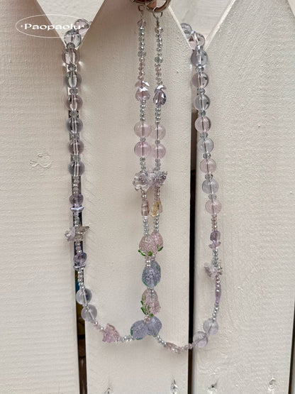 Crystal Strawberry Glow Beaded Long Phone Chain