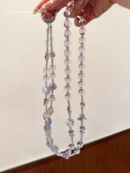 Crystal Strawberry Glow Beaded Long Phone Chain