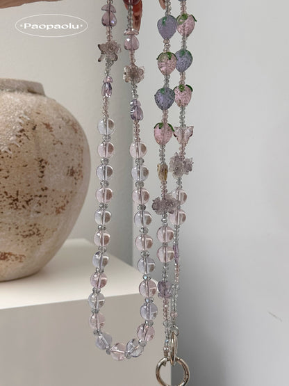 Crystal Strawberry Glow Beaded Long Phone Chain