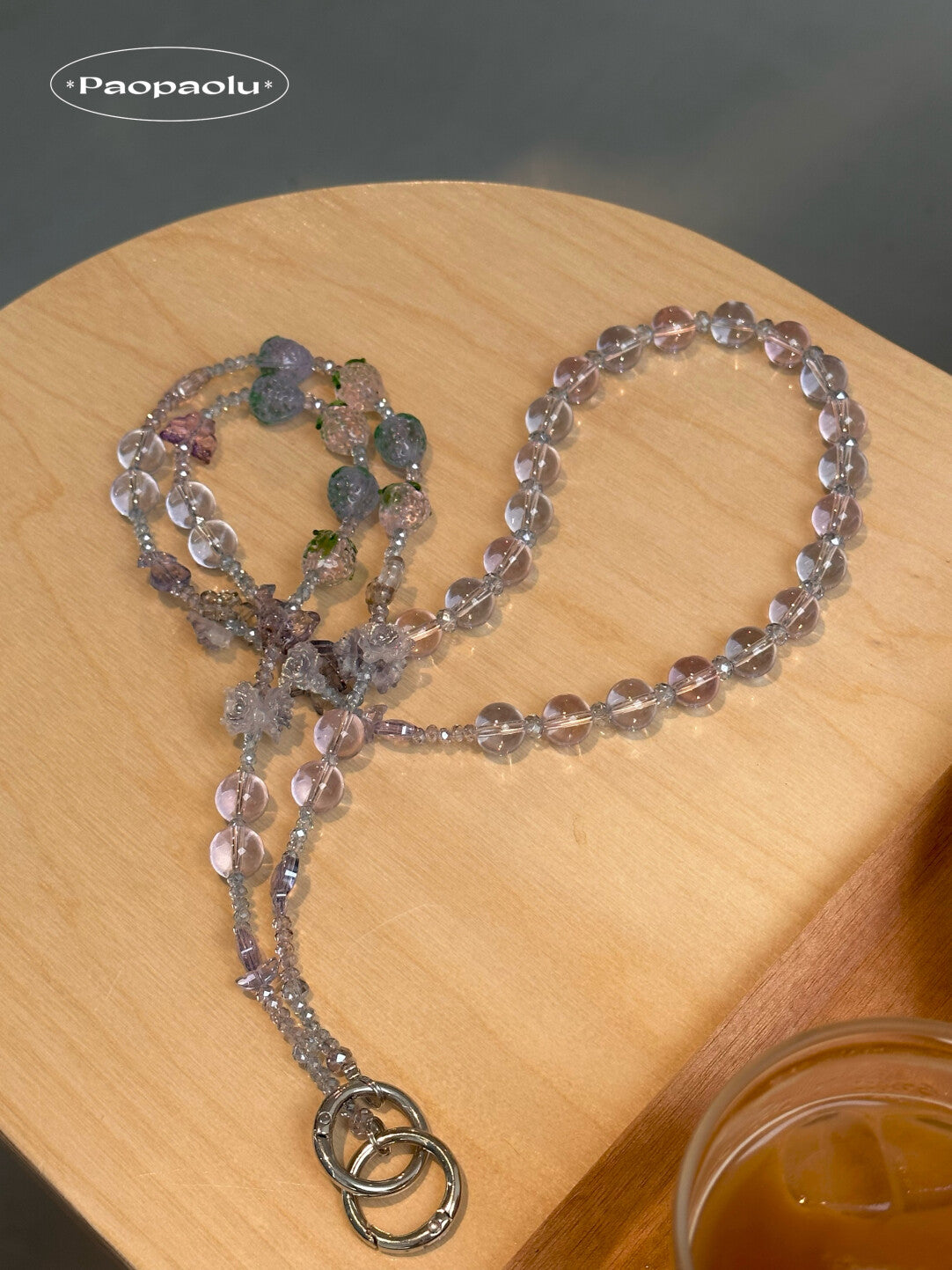 Crystal Strawberry Glow Beaded Long Phone Chain