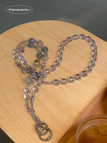 Crystal Strawberry Glow Beaded Long Phone Chain