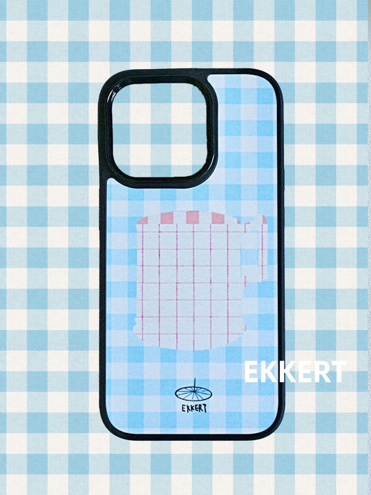 Cup Printed Blue Plaid Phone Case With MagSafe