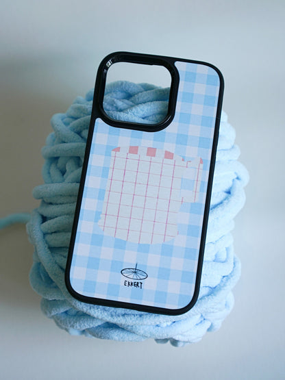 Cup Printed Blue Plaid Phone Case With MagSafe
