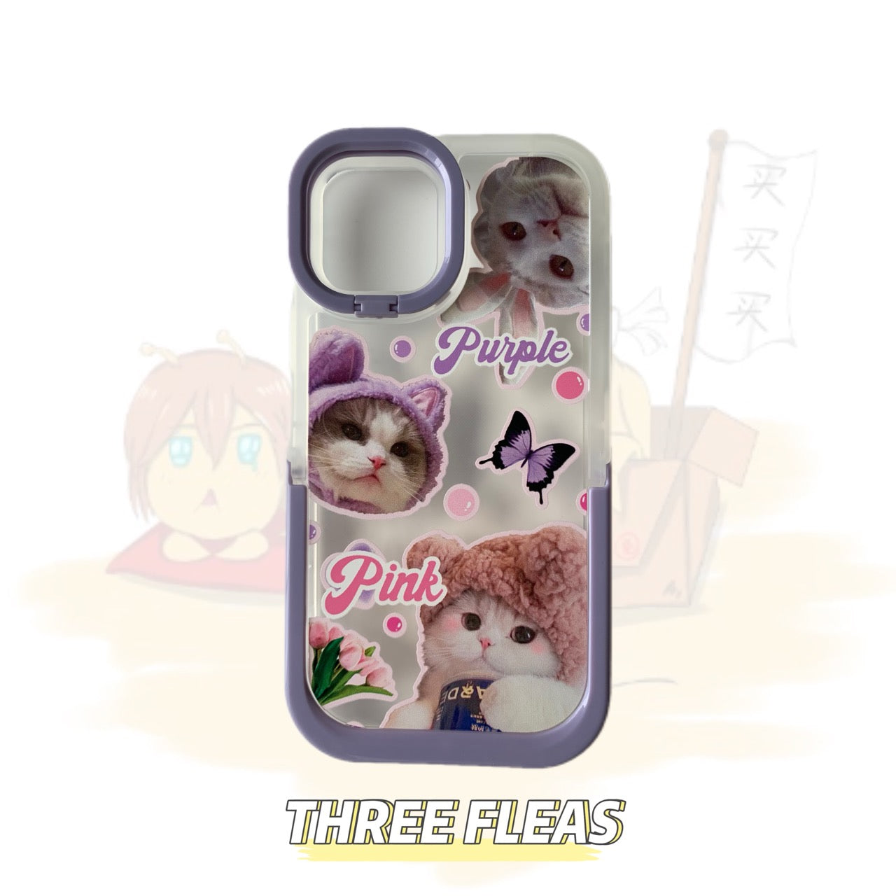 Cute Cats Printed Stand Phone Case