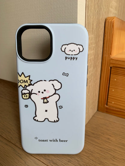 Cute Couple Puppy Double layer Phone Case