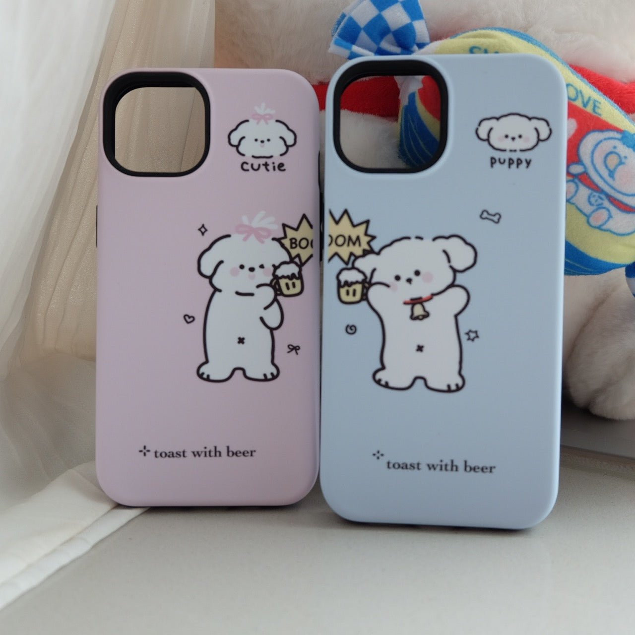 Cute Couple Puppy Double layer Phone Case
