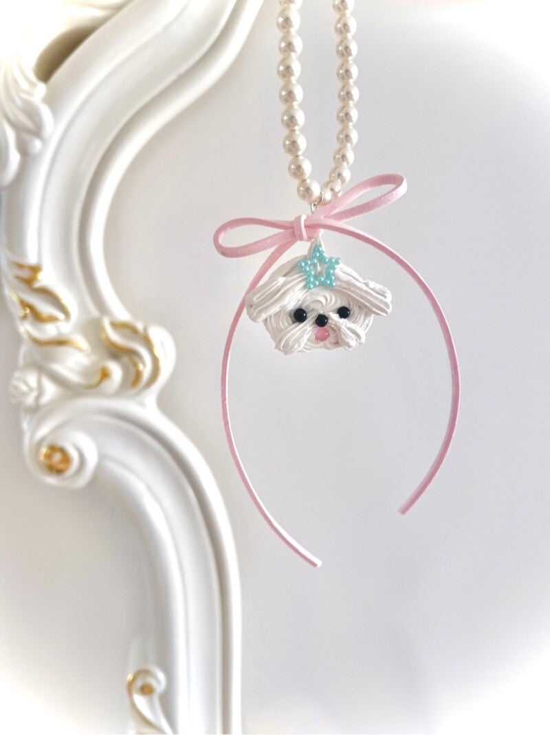 Cute Cream Maltese Dog Pearl Necklace