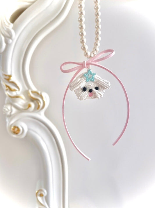 Cute Cream Maltese Dog Pearl Necklace