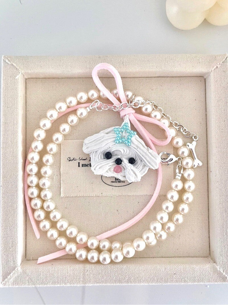 Cute Cream Maltese Dog Pearl Necklace