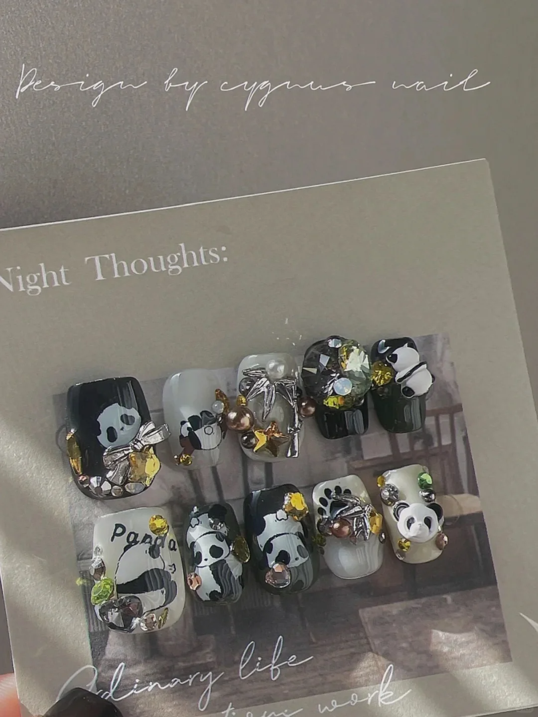 Cute Panda Hand Painted Press On Nails Set