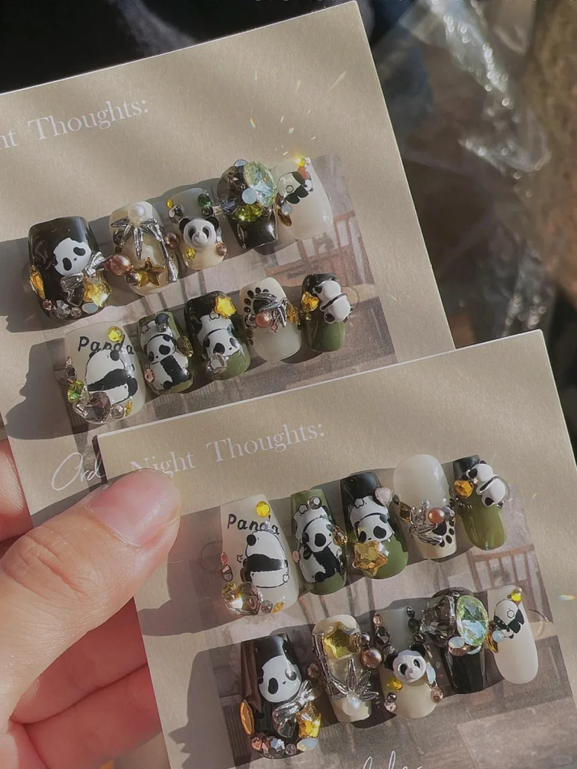 Cute Panda Hand Painted Press On Nails Set | Indie Nails Design | Three ...