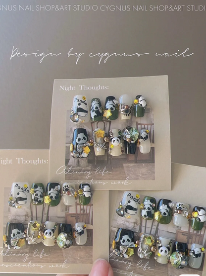 Cute Panda Hand Painted Press On Nails Set
