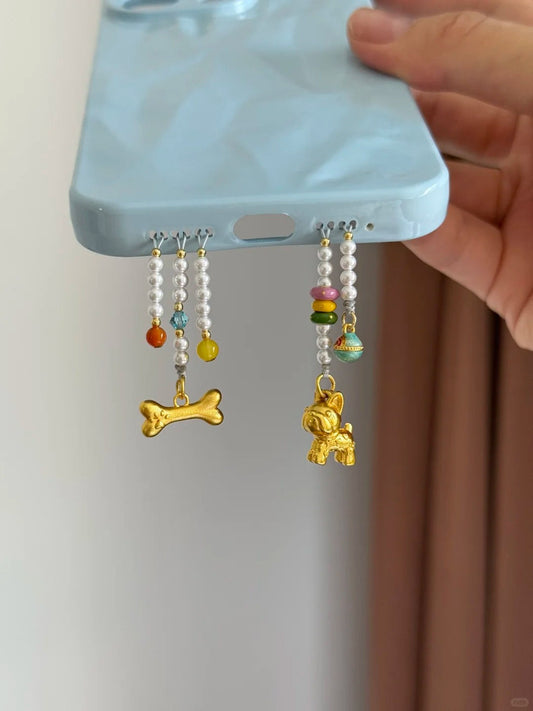 Cute Puppy and Bone Beaded Pendant With Phone Case