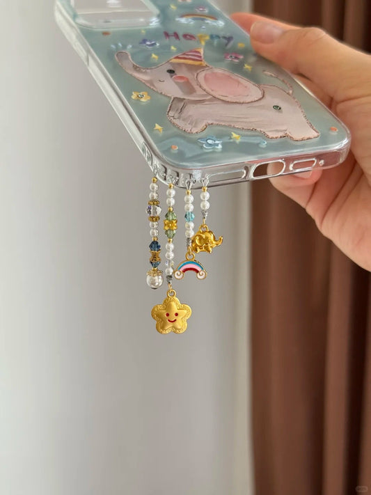 Cute Star Elephant Rainbow Beaded Pendant With Phone Case