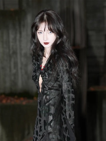 Black Python High-Slit New Chinese Lace Dress