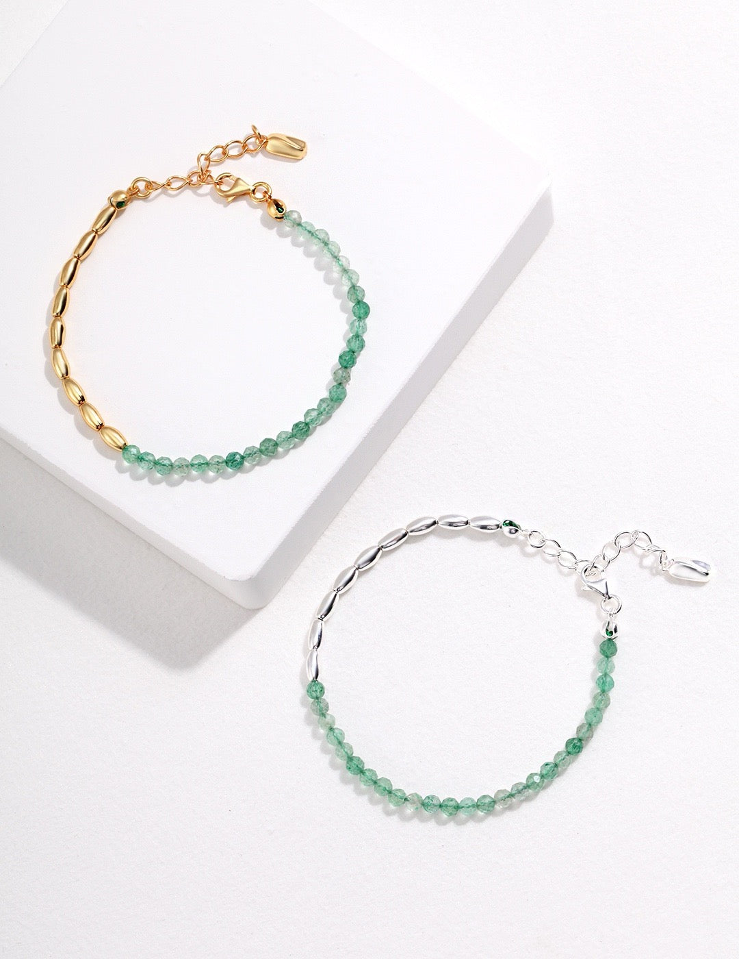 Green Crystal Beaded Silver Bracelet