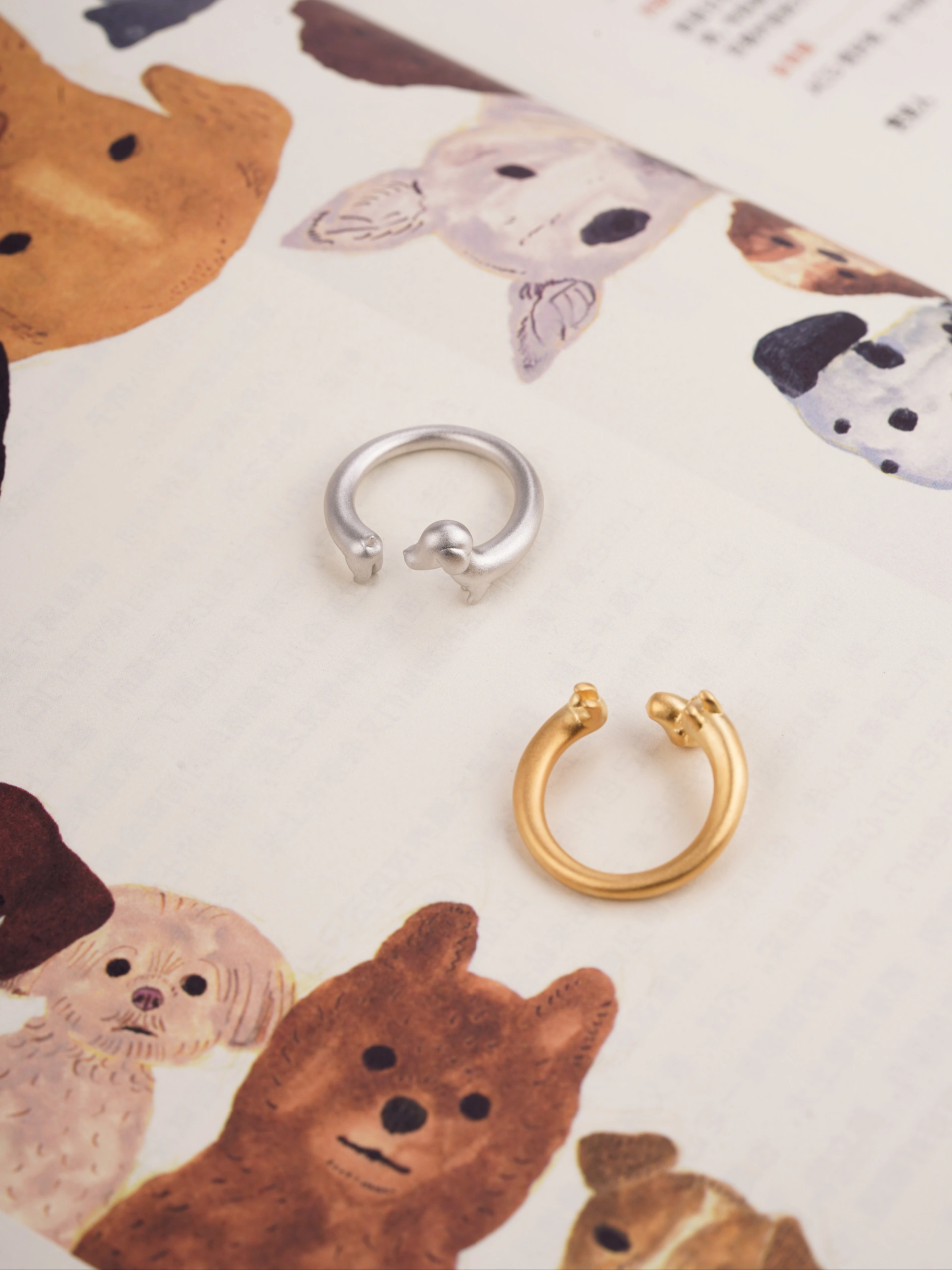 Cat Dog Couple Open-end Rings Set