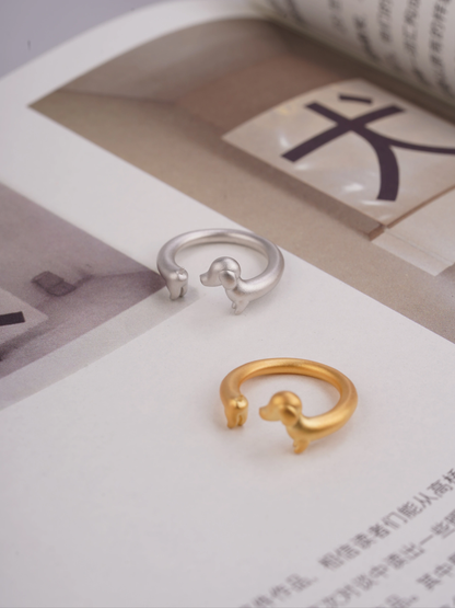 Cat Dog Couple Open-end Rings Set