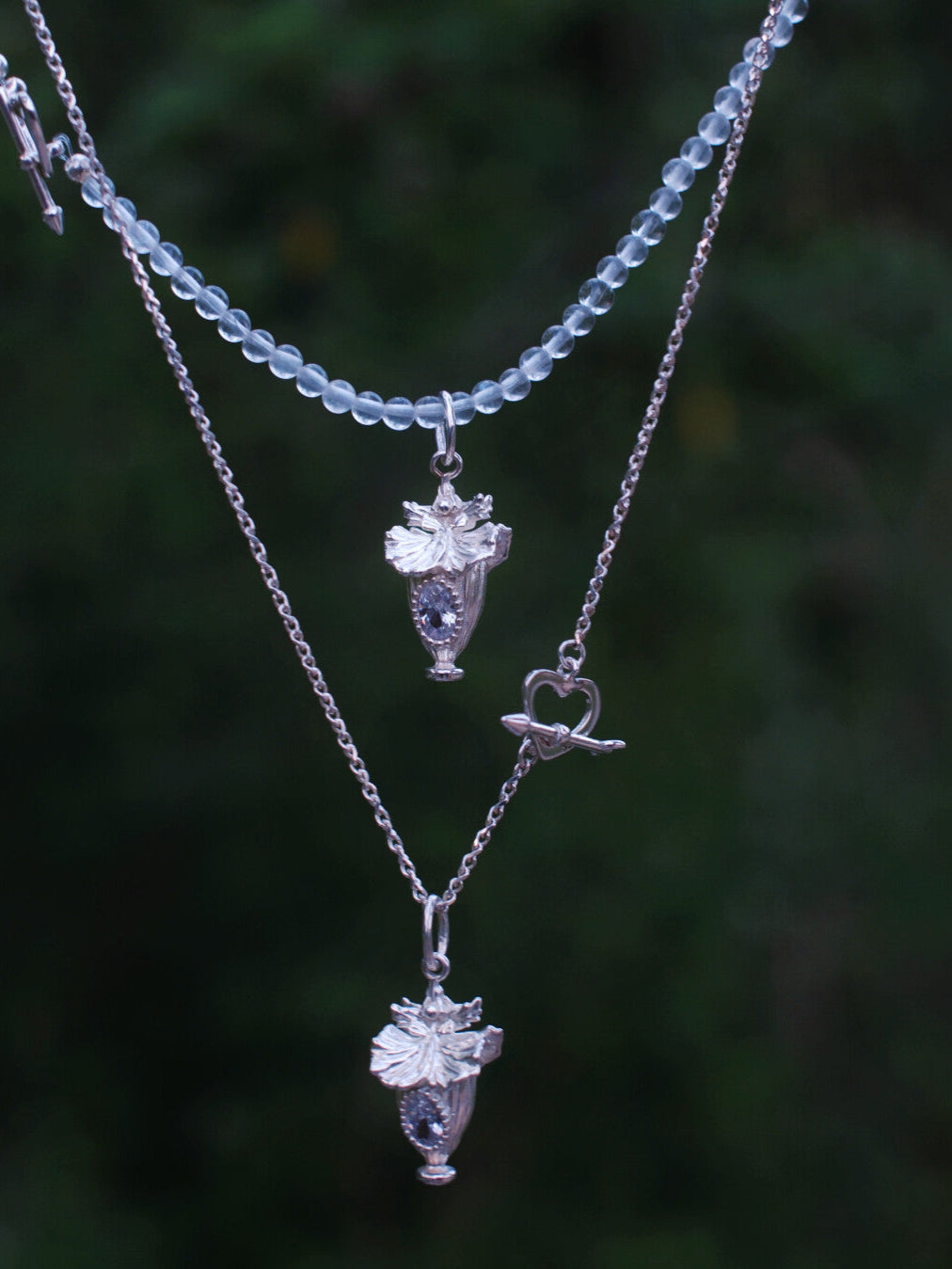 Oncidium Perfume Bottle Silver Necklace