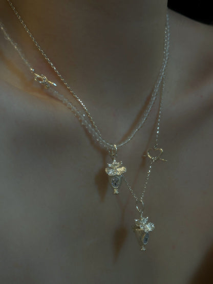 Oncidium Perfume Bottle Silver Necklace