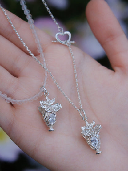Oncidium Perfume Bottle Silver Necklace