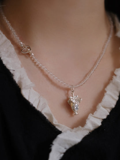 Oncidium Perfume Bottle Silver Necklace