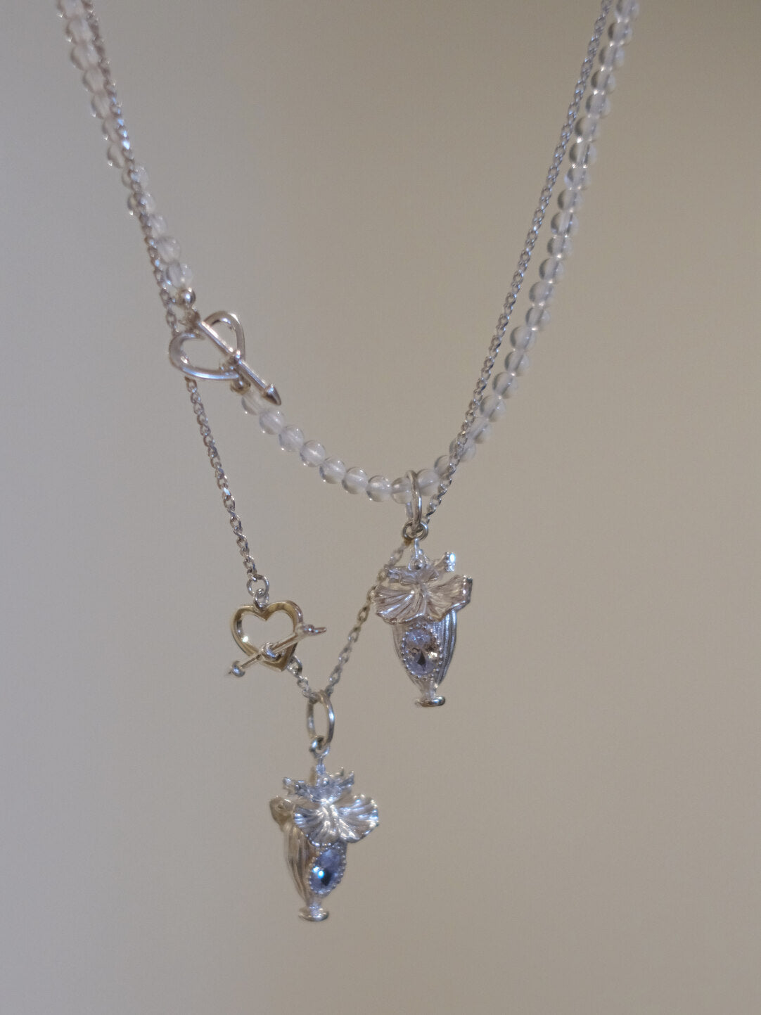 Oncidium Perfume Bottle Silver Necklace