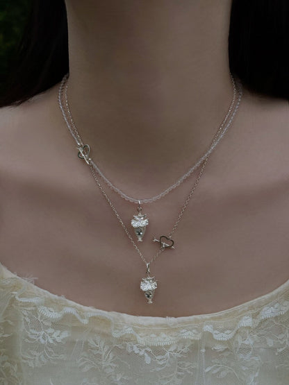 Oncidium Perfume Bottle Silver Necklace