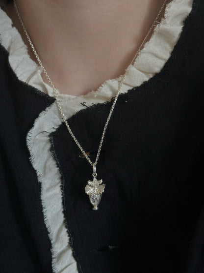 Oncidium Perfume Bottle Silver Necklace