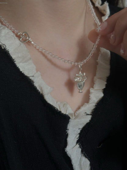 Oncidium Perfume Bottle Silver Necklace