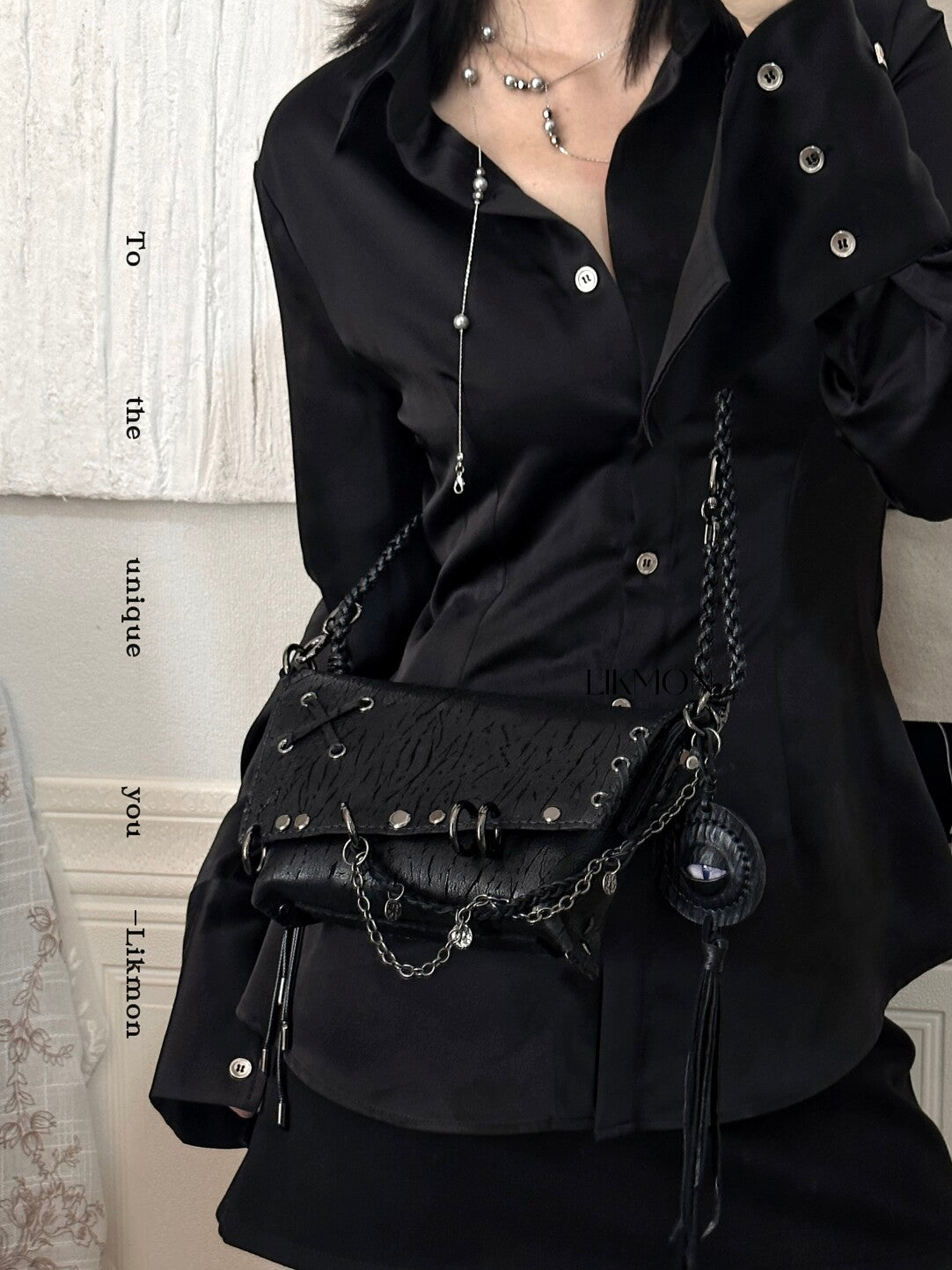 Dark Night Metal Chain Leather Bag | Bag | Three Fleas