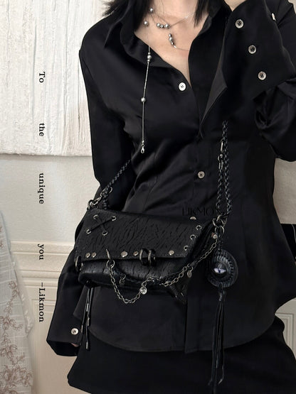 Dark Night Metal Chain Leather Bag | Bag | Three Fleas