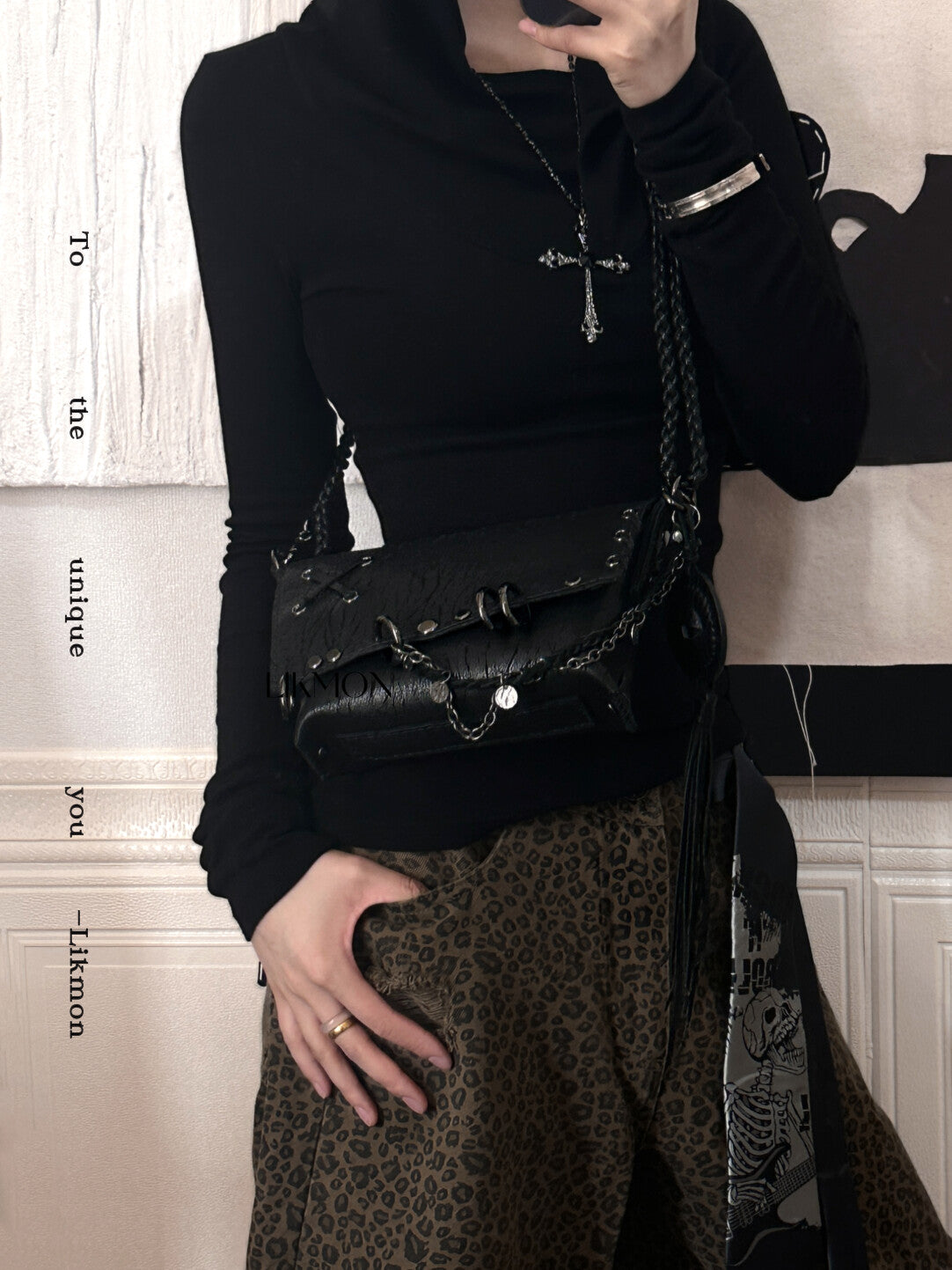 Dark Night Metal Chain Leather Bag | Bag | Three Fleas