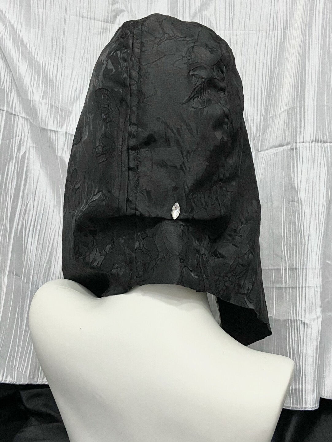 Dark Satin Jacquard Beaded Tassel Gothic Hood