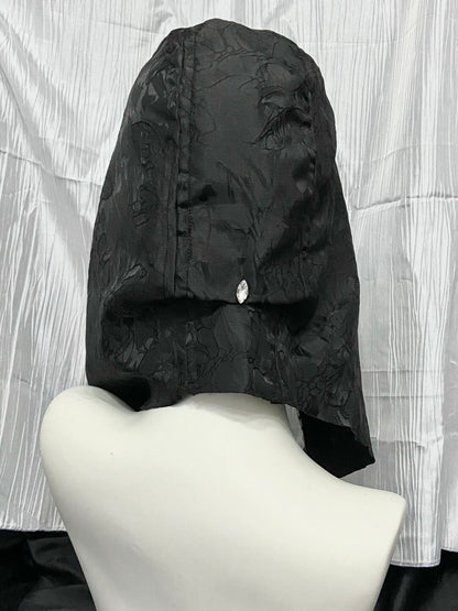 Dark Satin Jacquard Beaded Tassel Gothic Hood