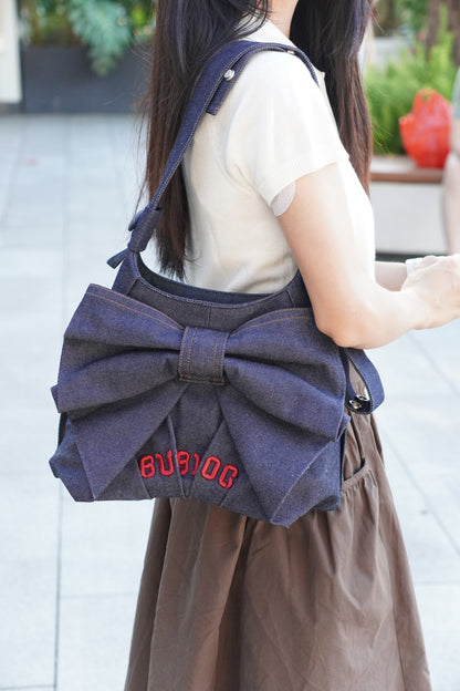 Denim Bow Shoulder Bag