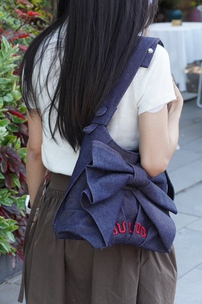 Denim Bow Shoulder Bag