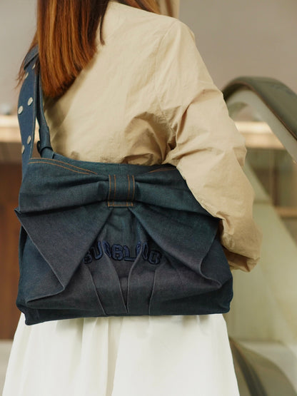 Denim Bow Shoulder Bag