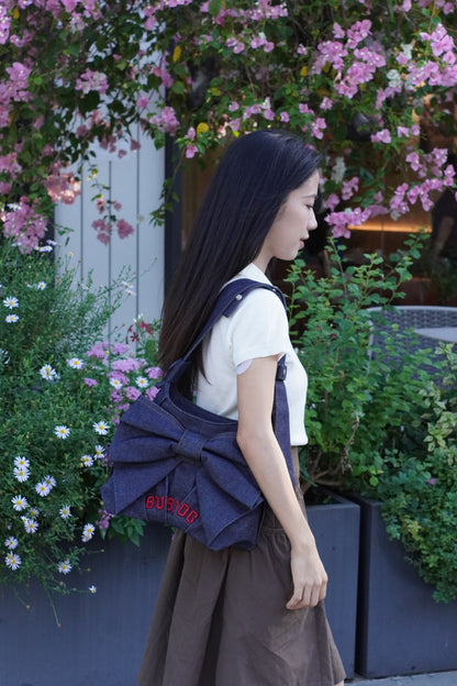 Denim Bow Shoulder Bag