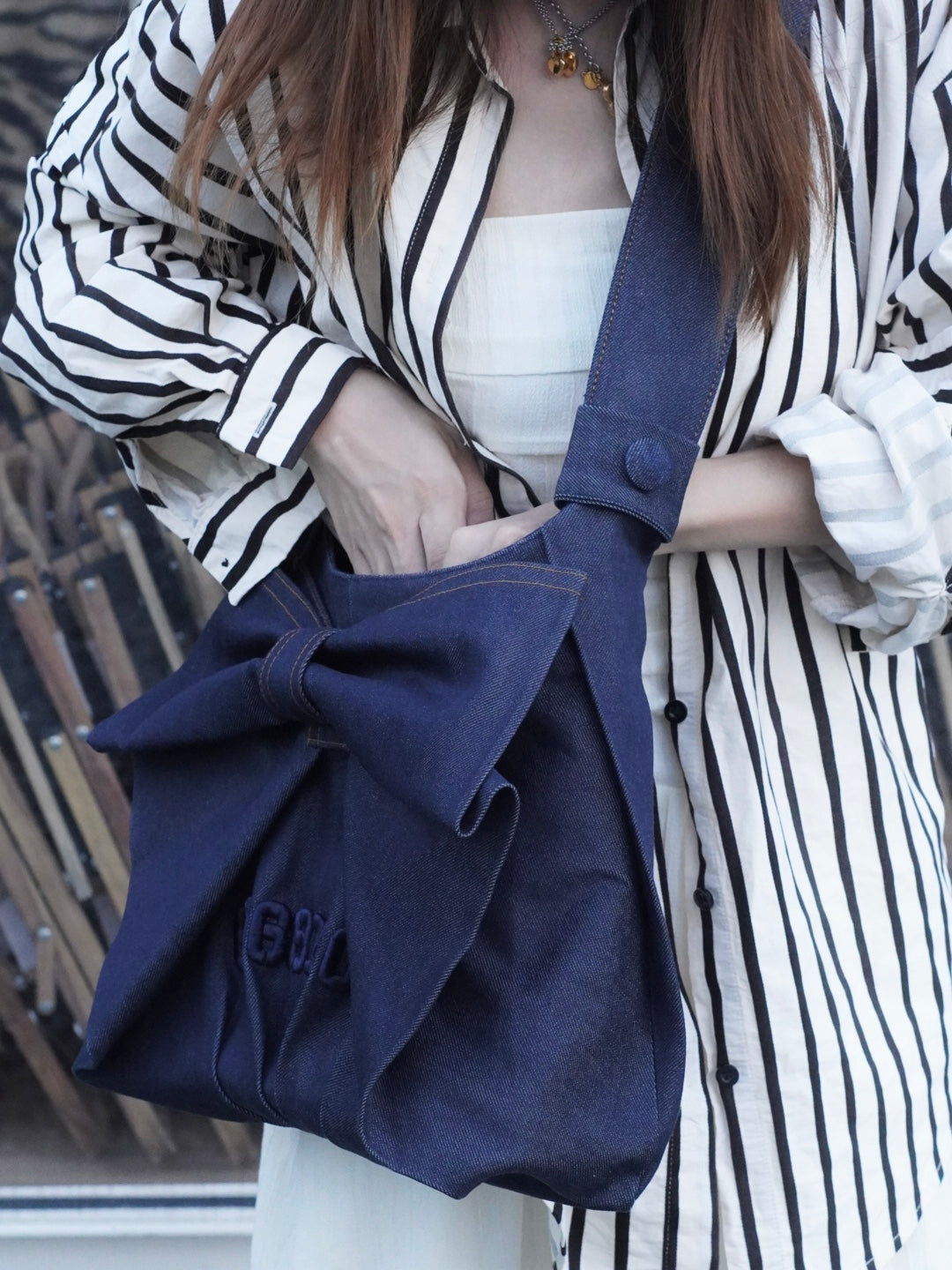 Denim Bow Shoulder Bag