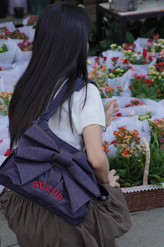 Denim Bow Shoulder Bag