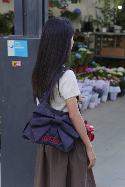 Denim Bow Shoulder Bag